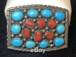 Rare Vintage Sterling Native American Turquoise Signed Ricky Reener Belt Buckle