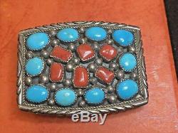 Rare Vintage Sterling Native American Turquoise Signed Ricky Reener Belt Buckle