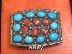 Rare Vintage Sterling Native American Turquoise Signed Ricky Reener Belt Buckle