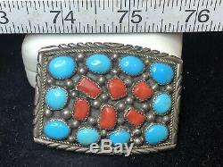 Rare Vintage Sterling Native American Turquoise Signed Ricky Reener Belt Buckle