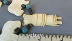 Rare Zuni Native American Carved Bear Fetish Heishi Bone Kachina Necklace