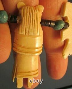 Rare Zuni Native American Carved Bear Fetish Heishi Bone Kachina Necklace