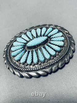 Rob Eustace Hand Carved Turquoise Vintage Zuni Sterling Silver Buckle