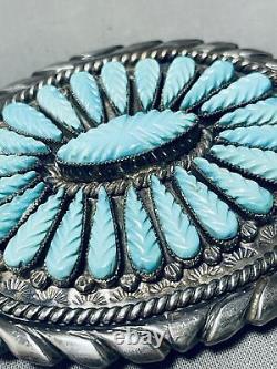 Rob Eustace Hand Carved Turquoise Vintage Zuni Sterling Silver Buckle