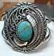 Royston Turquiose Sterling Silver Native American Bracelet Signed V 52.8 Gr