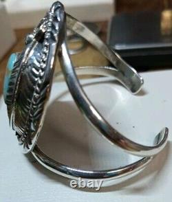 Royston Turquiose Sterling Silver Native American Bracelet Signed V 52.8 Gr