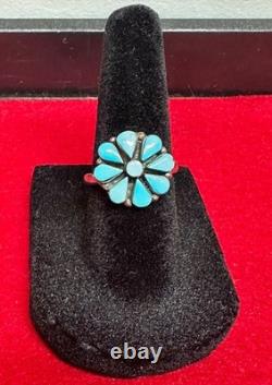 Running Bear VTG Turquoise Cluster Ring Sterling Silver Native American Sz 5.75