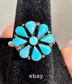 Running Bear VTG Turquoise Cluster Ring Sterling Silver Native American Sz 5.75