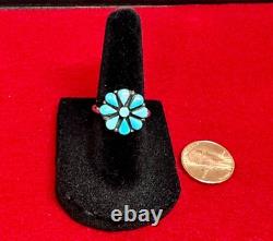 Running Bear VTG Turquoise Cluster Ring Sterling Silver Native American Sz 5.75