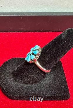 Running Bear VTG Turquoise Cluster Ring Sterling Silver Native American Sz 5.75