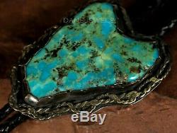 Rustic Old Pawn Vintage NAVAJO Big Slab Turquoise & Sterling Bolo Tie
