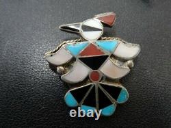 SALE! VTG Zuni Sterling Inlay Thunderbird Matching Ring, Earrings & Brooch Set