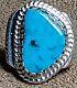 SIGNED LS VINTAGE NAVAJO NATIVE AMERICAN STERLING SILVER TURQUOISE RING sz 4.5
