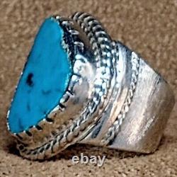 SIGNED LS VINTAGE NAVAJO NATIVE AMERICAN STERLING SILVER TURQUOISE RING sz 4.5