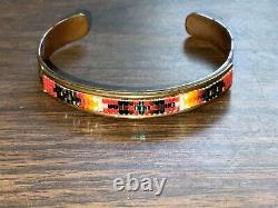 SIGNED Vintage Native American Jewelry Copper Hand Beaded Cuff bracelet GW