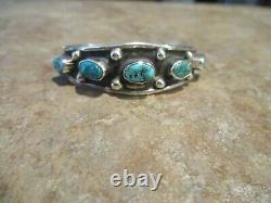 SPLENDID Vintage Navajo Sterling Silver FIVE TURQUOISE Design Bracelet