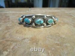 SPLENDID Vintage Navajo Sterling Silver FIVE TURQUOISE Design Bracelet