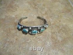 SPLENDID Vintage Navajo Sterling Silver FIVE TURQUOISE Design Bracelet