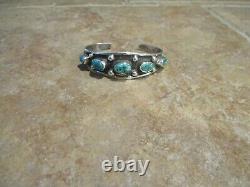 SPLENDID Vintage Navajo Sterling Silver FIVE TURQUOISE Design Bracelet