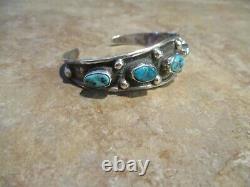 SPLENDID Vintage Navajo Sterling Silver FIVE TURQUOISE Design Bracelet