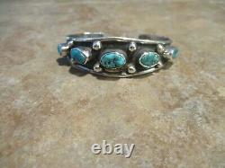 SPLENDID Vintage Navajo Sterling Silver FIVE TURQUOISE Design Bracelet