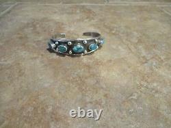 SPLENDID Vintage Navajo Sterling Silver FIVE TURQUOISE Design Bracelet