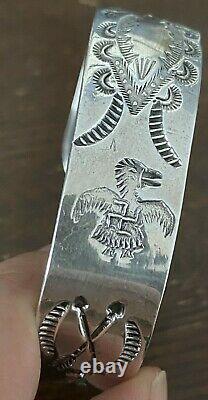 SUPERB OLD 1930s NAVAJO Coin Silver WHIRLING LOG THUNDERBIRD BRACELET M/F