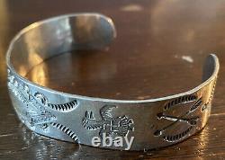 SUPERB OLD 1930s NAVAJO Coin Silver WHIRLING LOG THUNDERBIRD BRACELET M/F