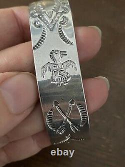 SUPERB OLD 1930s NAVAJO Coin Silver WHIRLING LOG THUNDERBIRD BRACELET M/F