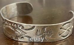 SUPERB OLD 1930s NAVAJO Coin Silver WHIRLING LOG THUNDERBIRD BRACELET M/F