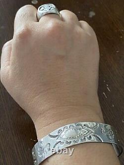 SUPERB OLD 1930s NAVAJO Coin Silver WHIRLING LOG THUNDERBIRD BRACELET M/F
