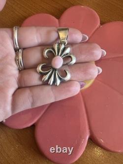 Sand Cast Pink Conch Pendant 925 Sterling Silver Native Made Vintage Jewelry New
