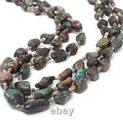 Santo Domingo Natural Royston Turquoise Necklace 34in 3 Strand Heishi 1960s VTG