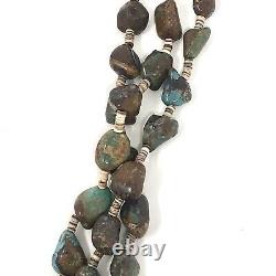 Santo Domingo Natural Royston Turquoise Necklace 34in 3 Strand Heishi 1960s VTG