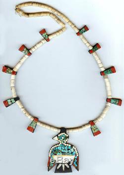 Santo Domingo Vintage Turquoise And Mixed Materials Thunderbird Necklace