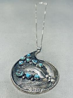 Scotty Platero Vintage Navajo Signed 9 Turquoise Silver Leaves Necklace
