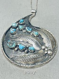 Scotty Platero Vintage Navajo Signed 9 Turquoise Silver Leaves Necklace