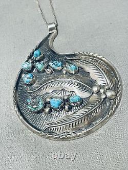 Scotty Platero Vintage Navajo Signed 9 Turquoise Silver Leaves Necklace