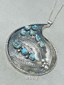 Scotty Platero Vintage Navajo Signed 9 Turquoise Silver Leaves Necklace