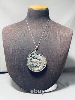 Scotty Platero Vintage Navajo Signed 9 Turquoise Silver Leaves Necklace
