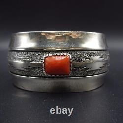 Signed ALFRED JOE Vintage NAVAJO Sterling Silver & CORAL Cuff BRACELET 69g