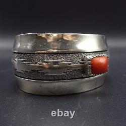 Signed ALFRED JOE Vintage NAVAJO Sterling Silver & CORAL Cuff BRACELET 69g