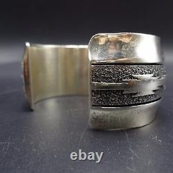 Signed ALFRED JOE Vintage NAVAJO Sterling Silver & CORAL Cuff BRACELET 69g