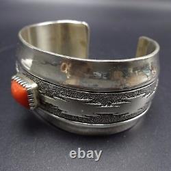 Signed ALFRED JOE Vintage NAVAJO Sterling Silver & CORAL Cuff BRACELET 69g