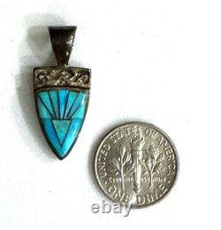 Signed Calvin Begay Navajo Vintage Turquoise Sterling Silver Inlay Pendant