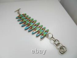 Signed MD Fine Gemstone Inlay Sterling Silver Bracelet Toggle Clasp