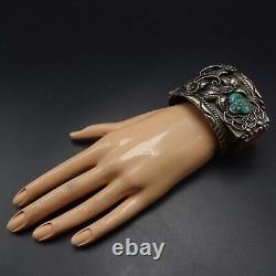 Signed Museum Quality Heavy Gauge Vintage NAVAJO Turquoise Coral CUFF BRACELET