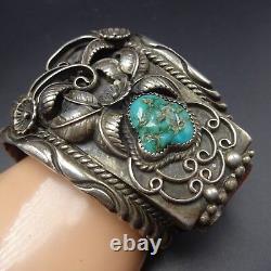 Signed Museum Quality Heavy Gauge Vintage NAVAJO Turquoise Coral CUFF BRACELET