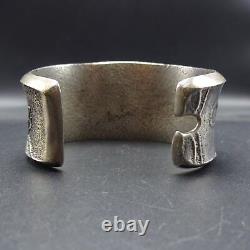 Signed NAVAJO Heavy Gauge Sterling Silver TUFA CAST Cuff BRACELET Lone Mt. Turq