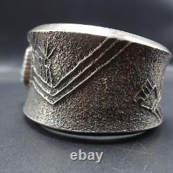 Signed NAVAJO Heavy Gauge Sterling Silver TUFA CAST Cuff BRACELET Lone Mt. Turq